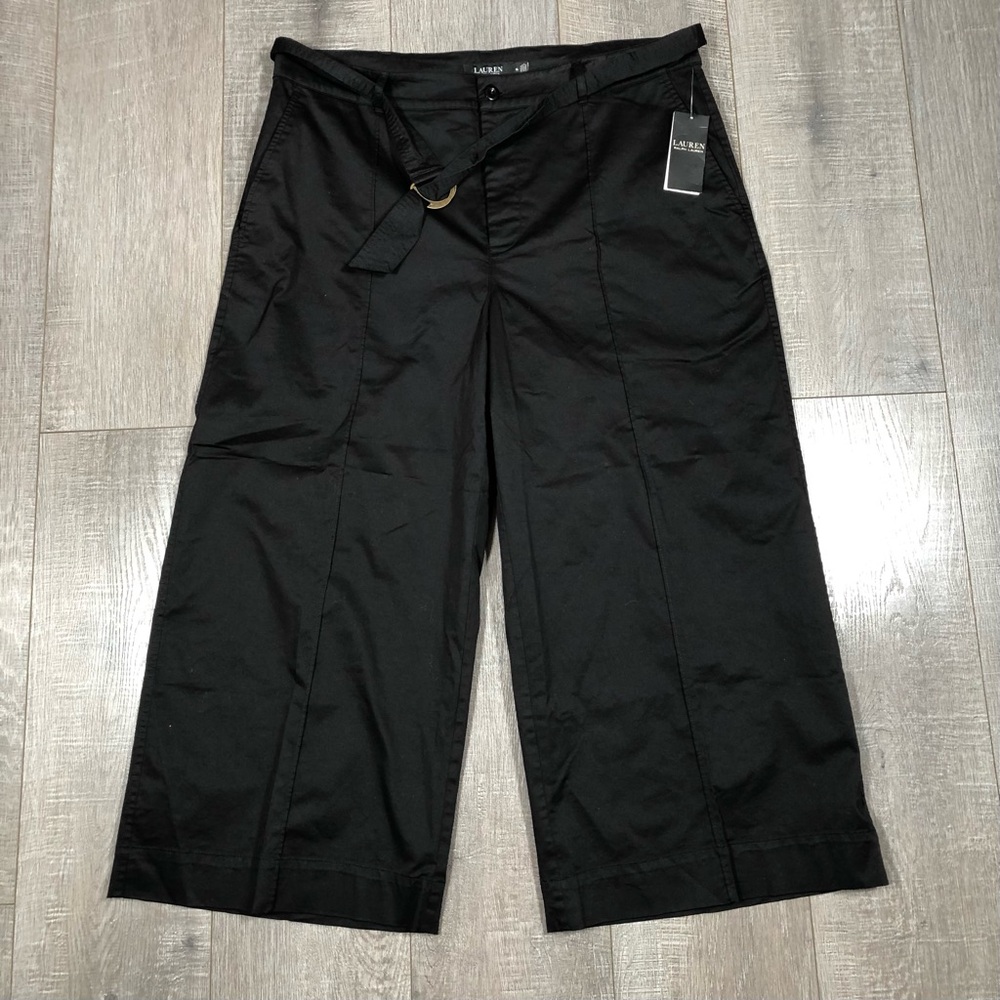 Lauren Ralph Women’s Micro-Sanded Twill Belted Wide-Leg Pants Size 16